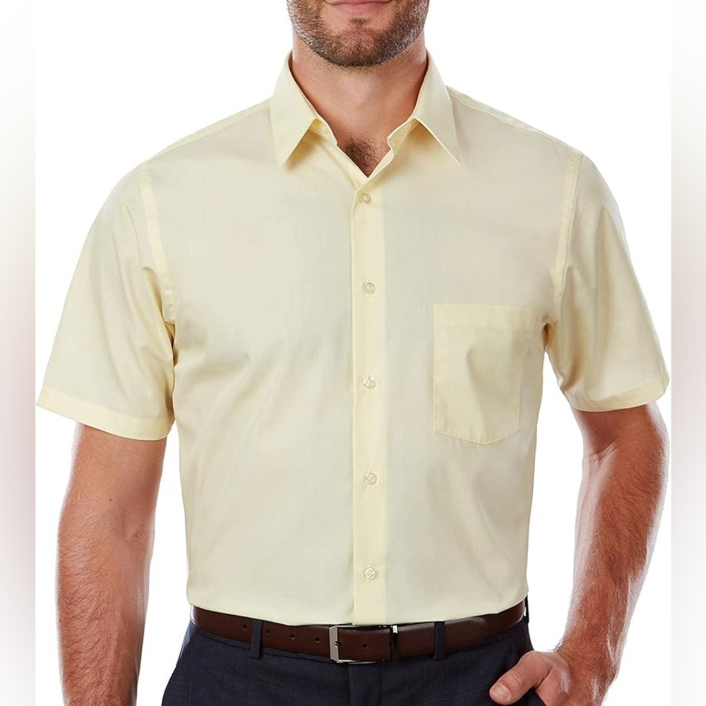 Vintage Pierre Cardin butter stick yellow button up short sleeve shirt